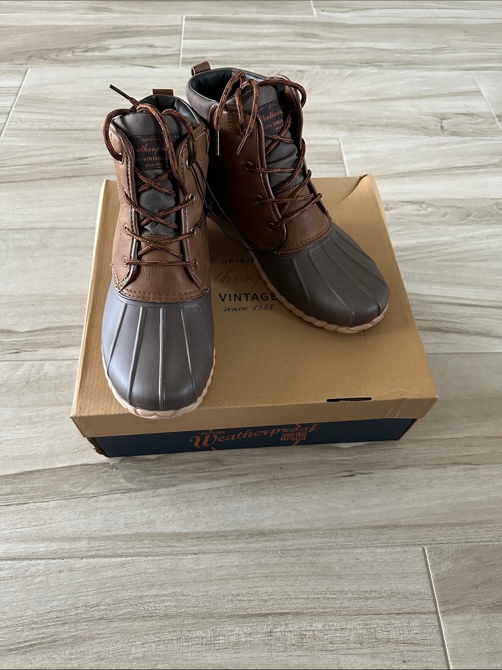Weatherproof Brown and Dark Gray Waterproof Lace-Up Boots , Size 10M